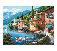 NAHUIGOOD Kit Punto De Cruz Con Hilos Y Tela Ciudad Costera 11Ct40X50Cm Kit Bordado Cuadros En Punto De Cruz Kit Punto De Cruz Tela Impresa Cuadros De Punto De Cruz Punto De Cruz Para Hacer