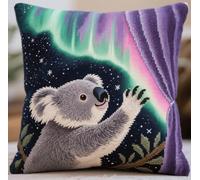 NAHUIGOOD Punto De Cruz Funda De Aurora, Oso 45X45Cm Parte Trasera De Cojín Incluida, Lienzo Preimpreso, Hilo Y Aguja Incluidos, Diy Bordado Creativo Regalo Cross Stitch