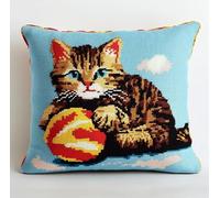 NAHUIGOOD Punto De Cruz Funda De Bola De Pelo, Gato 45X45Cm Parte Trasera De Cojín Incluida, Lienzo Preimpreso, Hilo Y Aguja Incluidos, Diy Bordado Creativo Regalo Cross Stitch