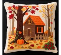 NAHUIGOOD Punto De Cruz Funda De Cabaña En El Bosque 45X45Cm Parte Trasera De Cojín Incluida, Lienzo Preimpreso, Hilo Y Aguja Incluidos, Diy Bordado Creativo Regalo Cross Stitch