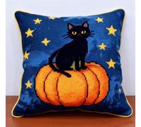 NAHUIGOOD Punto De Cruz Funda De Calabazas Navideñas Y Gatos 45X45Cm Parte Trasera De Cojín Incluida, Lienzo Preimpreso, Hilo Y Aguja Incluidos, Diy Bordado Creativo Regalo Cross Stitch