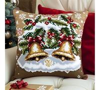 NAHUIGOOD Punto De Cruz Funda De Campanas De Navidad 45X45Cm Parte Trasera De Cojín Incluida, Lienzo Preimpreso, Hilo Y Aguja Incluidos, Diy Bordado Creativo Regalo Cross Stitch