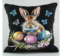 NAHUIGOOD Punto De Cruz Funda De Conejo 45X45Cm Parte Trasera De Cojín Incluida, Lienzo Preimpreso, Hilo Y Aguja Incluidos, Diy Bordado Creativo Regalo Cross Stitch