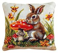 NAHUIGOOD Punto De Cruz Funda De Conejo Hongo 45X45Cm Parte Trasera De Cojín Incluida, Lienzo Preimpreso, Hilo Y Aguja Incluidos, Diy Bordado Creativo Regalo Cross Stitch