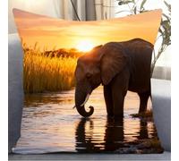 NAHUIGOOD Punto De Cruz Funda De Elefante 45X45Cm Parte Trasera De Cojín Incluida, Lienzo Preimpreso, Hilo Y Aguja Incluidos, Diy Bordado Creativo Regalo Cross Stitch