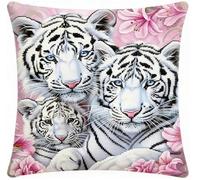 NAHUIGOOD Punto De Cruz Funda De Familia De Tigres 45X45Cm Parte Trasera De Cojín Incluida, Lienzo Preimpreso, Hilo Y Aguja Incluidos, Diy Bordado Creativo Regalo Cross Stitch