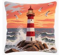 NAHUIGOOD Punto De Cruz Funda De Faro De La Costa 45X45Cm Parte Trasera De Cojín Incluida, Lienzo Preimpreso, Hilo Y Aguja Incluidos, Diy Bordado Creativo Regalo Cross Stitch