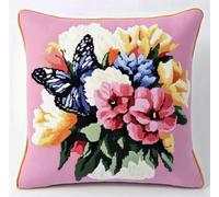 NAHUIGOOD Punto De Cruz Funda De Flores, Mariposas 45X45Cm Parte Trasera De Cojín Incluida, Lienzo Preimpreso, Hilo Y Aguja Incluidos, Diy Bordado Creativo Regalo Cross Stitch