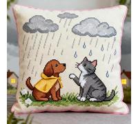 NAHUIGOOD Punto De Cruz Funda De Gatitos Y Cachorros 45X45Cm Parte Trasera De Cojín Incluida, Lienzo Preimpreso, Hilo Y Aguja Incluidos, Diy Bordado Creativo Regalo Cross Stitch