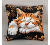 NAHUIGOOD Punto De Cruz Funda De Gato Durmiendo 45X45Cm Parte Trasera De Cojín Incluida, Lienzo Preimpreso, Hilo Y Aguja Incluidos, Diy Bordado Creativo Regalo Cross Stitch