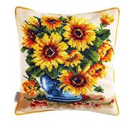 NAHUIGOOD Punto De Cruz Funda De Girasol 45X45Cm Parte Trasera De Cojín Incluida, Lienzo Preimpreso, Hilo Y Aguja Incluidos, Diy Bordado Creativo Regalo Cross Stitch