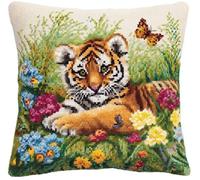 NAHUIGOOD Punto De Cruz Funda De Jardín Del Tigre 45X45Cm Parte Trasera De Cojín Incluida, Lienzo Preimpreso, Hilo Y Aguja Incluidos, Diy Bordado Creativo Regalo Cross Stitch