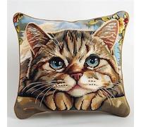 NAHUIGOOD Punto De Cruz Funda De Lindo Gato 45X45Cm Parte Trasera De Cojín Incluida, Lienzo Preimpreso, Hilo Y Aguja Incluidos, Diy Bordado Creativo Regalo Cross Stitch