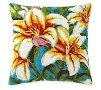 NAHUIGOOD Punto De Cruz Funda De Lirio 45X45Cm Parte Trasera De Cojín Incluida, Lienzo Preimpreso, Hilo Y Aguja Incluidos, Diy Bordado Creativo Regalo Cross Stitch