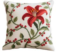 NAHUIGOOD Punto De Cruz Funda De Lirio 45X45Cm Parte Trasera De Cojín Incluida, Lienzo Preimpreso, Hilo Y Aguja Incluidos, Diy Bordado Creativo Regalo Cross Stitch