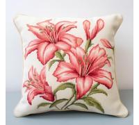 NAHUIGOOD Punto De Cruz Funda De Lirio Rosa 45X45Cm Parte Trasera De Cojín Incluida, Lienzo Preimpreso, Hilo Y Aguja Incluidos, Diy Bordado Creativo Regalo Cross Stitch