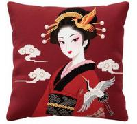 NAHUIGOOD Punto De Cruz Funda De Mujer Kimono 45X45Cm Parte Trasera De Cojín Incluida, Lienzo Preimpreso, Hilo Y Aguja Incluidos, Diy Bordado Creativo Regalo Cross Stitch