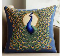 NAHUIGOOD Punto De Cruz Funda De Pavo Real 45X45Cm Parte Trasera De Cojín Incluida, Lienzo Preimpreso, Hilo Y Aguja Incluidos, Diy Bordado Creativo Regalo Cross Stitch