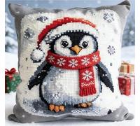 NAHUIGOOD Punto De Cruz Funda De Pingüino 45X45Cm Parte Trasera De Cojín Incluida, Lienzo Preimpreso, Hilo Y Aguja Incluidos, Diy Bordado Creativo Regalo Cross Stitch