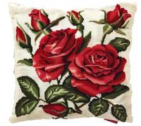 NAHUIGOOD Punto De Cruz Funda De Rosas 45X45Cm Parte Trasera De Cojín Incluida, Lienzo Preimpreso, Hilo Y Aguja Incluidos, Diy Bordado Creativo Regalo Cross Stitch