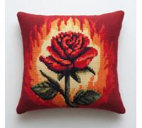 NAHUIGOOD Punto De Cruz Funda De Rosas Rojas 45X45Cm Parte Trasera De Cojín Incluida, Lienzo Preimpreso, Hilo Y Aguja Incluidos, Diy Bordado Creativo Regalo Cross Stitch