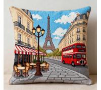 NAHUIGOOD Punto De Cruz Funda De Torre Eiffel 45X45Cm Parte Trasera De Cojín Incluida, Lienzo Preimpreso, Hilo Y Aguja Incluidos, Diy Bordado Creativo Regalo Cross Stitch