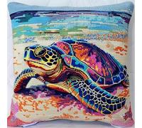 NAHUIGOOD Punto De Cruz Funda De Tortuga Marina Colorida 45X45Cm Parte Trasera De Cojín Incluida, Lienzo Preimpreso, Hilo Y Aguja Incluidos, Diy Bordado Creativo Regalo Cross Stitch