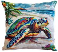 NAHUIGOOD Punto De Cruz Funda De Tortugas De Playa 45X45Cm Parte Trasera De Cojín Incluida, Lienzo Preimpreso, Hilo Y Aguja Incluidos, Diy Bordado Creativo Regalo Cross Stitch