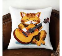 NAHUIGOOD Punto De Cruz Funda De Violín, Gato 45X45Cm Parte Trasera De Cojín Incluida, Lienzo Preimpreso, Hilo Y Aguja Incluidos, Diy Bordado Creativo Regalo Cross Stitch