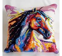 NAHUIGOOD Punto De Cruz Kit Animal Caballo 45X45Cm Manualidades Adultos Decoracion Bordar Kit Principiantes Completo Diy Bordado Creativo Regalo，Cross Stitch