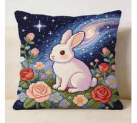 NAHUIGOOD Punto De Cruz Kit Cielo Estrellado, Conejito Rosa 45X45Cm Manualidades Adultos Decoracion Bordar Kit Principiantes Completo Diy Bordado Creativo Regalo，Cross Stitch