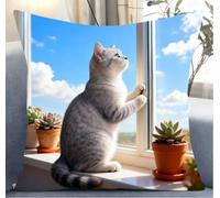 NAHUIGOOD Punto De Cruz Kit El Gato En El Balcón 45X45Cm Manualidades Adultos Decoracion Bordar Kit Principiantes Completo Diy Bordado Creativo Regalo，Cross Stitch