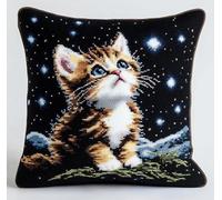 NAHUIGOOD Punto De Cruz Kit Gato Estrella 45X45Cm Manualidades Adultos Decoracion Bordar Kit Principiantes Completo Diy Bordado Creativo Regalo，Cross Stitch