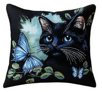 NAHUIGOOD Punto De Cruz Kit Gato Negro, Mariposa 45X45Cm Manualidades Adultos Decoracion Bordar Kit Principiantes Completo Diy Bordado Creativo Regalo,Cross Stitch