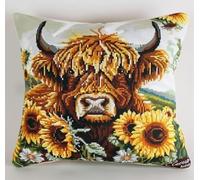 NAHUIGOOD Punto De Cruz Kit Girasol, Vaca De Las Tierras Altas 45X45Cm Manualidades Adultos Decoracion Bordar Kit Principiantes Completo Diy Bordado Creativo Regalo，Cross Stitch