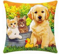 NAHUIGOOD Punto De Cruz Kit Labradores Y Gatos 45X45Cm Manualidades Adultos Decoracion Bordar Kit Principiantes Completo Diy Bordado Creativo Regalo，Cross Stitch