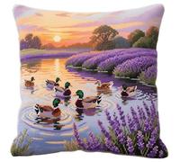NAHUIGOOD Punto De Cruz Kit Lavanda, Pato 45X45Cm Manualidades Adultos Decoracion Bordar Kit Principiantes Completo Diy Bordado Creativo Regalo,Cross Stitch