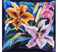 NAHUIGOOD Punto De Cruz Kit Lirios Coloridos 45X45Cm Manualidades Adultos Decoracion Bordar Kit Principiantes Completo Diy Bordado Creativo Regalo，Cross Stitch