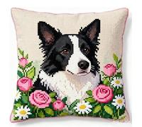NAHUIGOOD Punto De Cruz Kit Macizo De Flores, Husky 45X45Cm Manualidades Adultos Decoracion Bordar Kit Principiantes Completo Diy Bordado Creativo Regalo，Cross Stitch