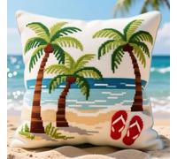 NAHUIGOOD Punto De Cruz Kit Palmeras De Coco, Vista Al Mar 45X45Cm Manualidades Adultos Decoracion Bordar Kit Principiantes Completo Diy Bordado Creativo Regalo，Cross Stitch