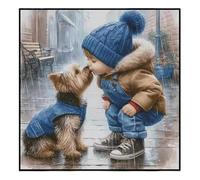 NAHUIGOOD Punto De Cruz Kit para Principiantes - Niño y Perro 11Ct 40x50cm Con Tela Impresa