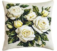 NAHUIGOOD Punto De Cruz Kit Rosas Blancas 45X45Cm Manualidades Adultos Decoracion Bordar Kit Principiantes Completo Diy Bordado Creativo Regalo，Cross Stitch