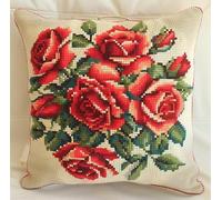 NAHUIGOOD Punto De Cruz Kit Rosas Rojas 45X45Cm Manualidades Adultos Decoracion Bordar Kit Principiantes Completo Diy Bordado Creativo Regalo，Cross Stitch