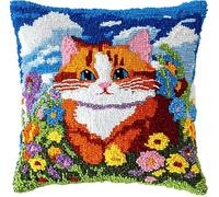 NAHUIGOOD Punto De Cruz Kit Un Mar De Flores, Un Gato 45X45Cm Manualidades Adultos Decoracion Bordar Kit Principiantes Completo Diy Bordado Creativo Regalo，Cross Stitch