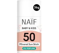 Naïf Protector Solar Mineral en Barra para Bebés y Niños - FPS 50, sin perfume, sin microplásticos ni aceites minerales, protección UVA/UVB, resistente al agua, dermatológicamente probado - 36 g