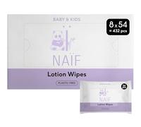 Naïf - Toallitas húmedas en Loción sin plástico - 432 toallitas (8 x 54 toallitas) - Cuida el culito, el cuerpo y la cara del bebé - 99% agua - 0% perfume y alcohol