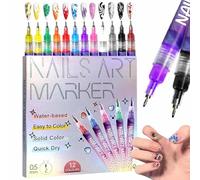 Nail Art Markers for Gel,12 Colors Nailart Pens Set,Nail Point Graffiti Dotting Pen,DIY Nails Art Dotting Marker Drawing Painting Liner Pen,0.5mm Ater-Based Quick Dry Nailpens