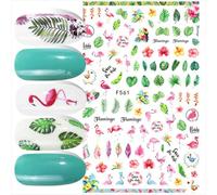 Nail Art Stickers Calcomanías Para Decoración De Uñas Tropical Palms Leafs Frangipani Flowers Flamingo Back Glue Nail Stickers,F561