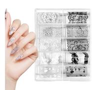 Nail Foil Transfer Aid, 10 Rolls DIY Flower Gear, Lace Sticker Device with Sturdy Build, Premium Quality Manicure Accessory, Reliable Home Salon Workshop Enthusiasts Technicians 39.3x1.57x0.039in