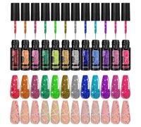Nail Gel Glitter Set - 12 Farben Glitzer Nagellack | Spiegelnder Maniküre Liner Kit für Frauen, Ideal für Sommerparty, Urlaub, Salon oder Heimgebrauch, Langlebig, Strahlend, Kreatives DIY Zub